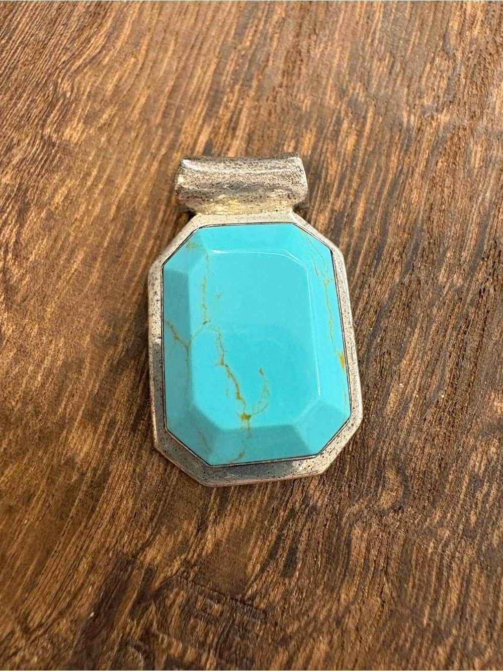 Sterling Silver Mexico 925 Turquoise Octagon Stone Pendant